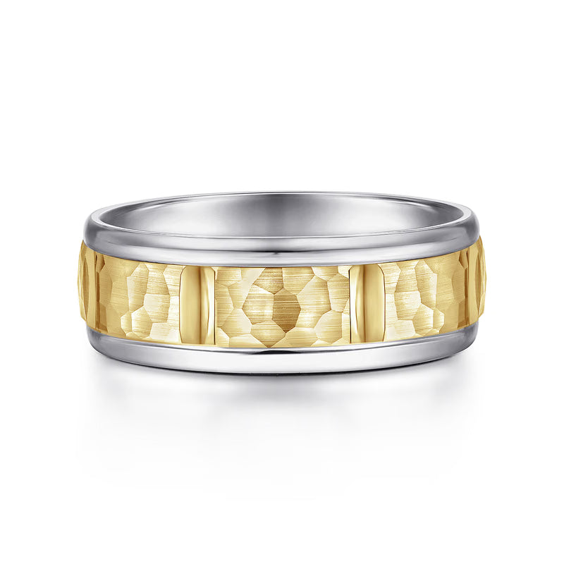 John Hammered Station 14K White Rose Gold Wedding Band