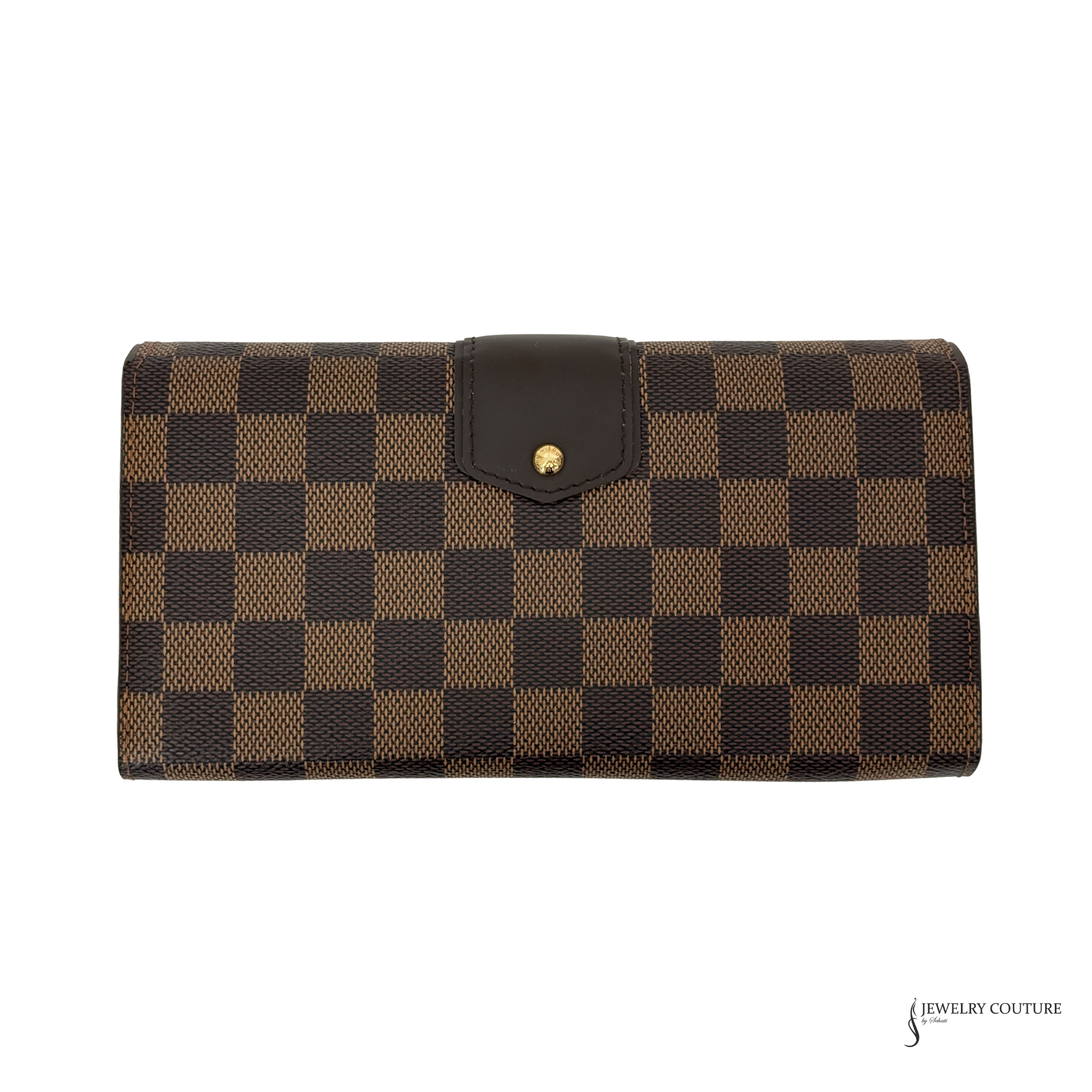Checkered wallet with gold clasp on a white background