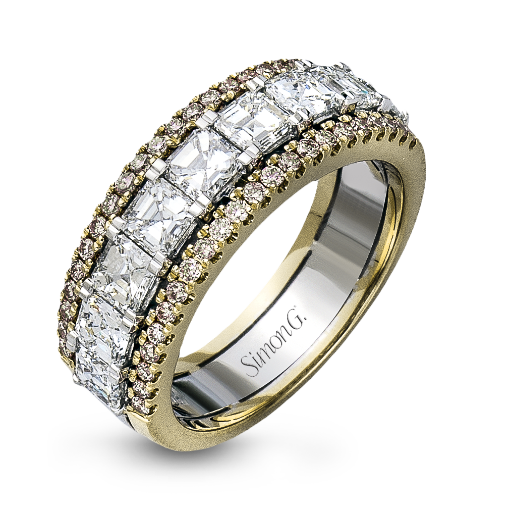 Simon G. LP1875 asscher diamond anniversary band in white and yellow gold