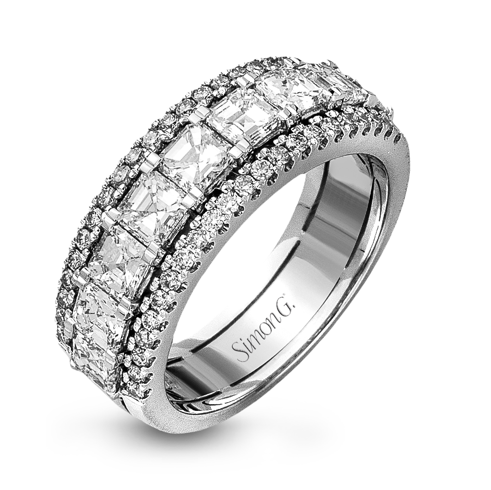 Simon G. LP1875 asscher and round diamond anniversary band in 18K white gold