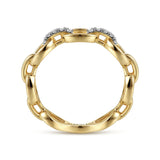 14K Yellow Gold Diamond Oval Link Chain Ladies Ring