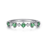 14K White Gold Alternating Round Diamond and Emerald Ring In-Store