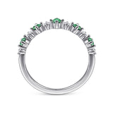 14K White Gold Alternating Round Diamond and Emerald Ring In-Store
