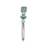 14K White Gold Alternating Round Diamond and Emerald Ring In-Store