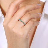 14K White Gold Alternating Round Diamond and Emerald Ring In-Store