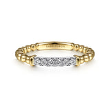 14K White-Yellow Gold Bujukan Band Stackable with Diamond Pavé Center Bar