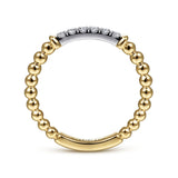 14K White-Yellow Gold Bujukan Band Stackable with Diamond Pavé Center Bar