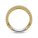 14K White-Yellow Gold Three Row Diamond and Bujukan Bead Ring