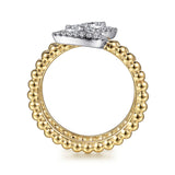 14K White-Yellow Gold Bujukan Wrap Ring with Teardrop Diamonds