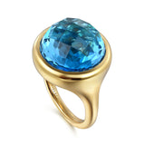 14K Yellow Gold Blue Topaz Round Shape Ladies Ring With Flower Pattern J-Back In-Store