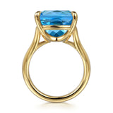 14K Yellow Gold Cushion Cut Blue Topaz Ladies Ring In-Store
