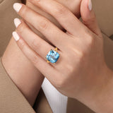 14K Yellow Gold Cushion Cut Blue Topaz Ladies Ring In-Store