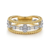 14K White and Yellow Gold Bujukan Diamond Easy Stackable Ladies Ring