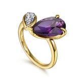 14K White Yellow Gold Diamond and Amethyst Open Ring In-Store