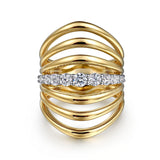 14K White Yellow Gold Diamond Wide Band Ring