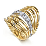 14K White Yellow Gold Diamond Wide Band Ring
