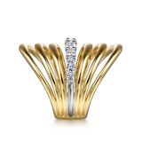14K White Yellow Gold Diamond Wide Band Ring
