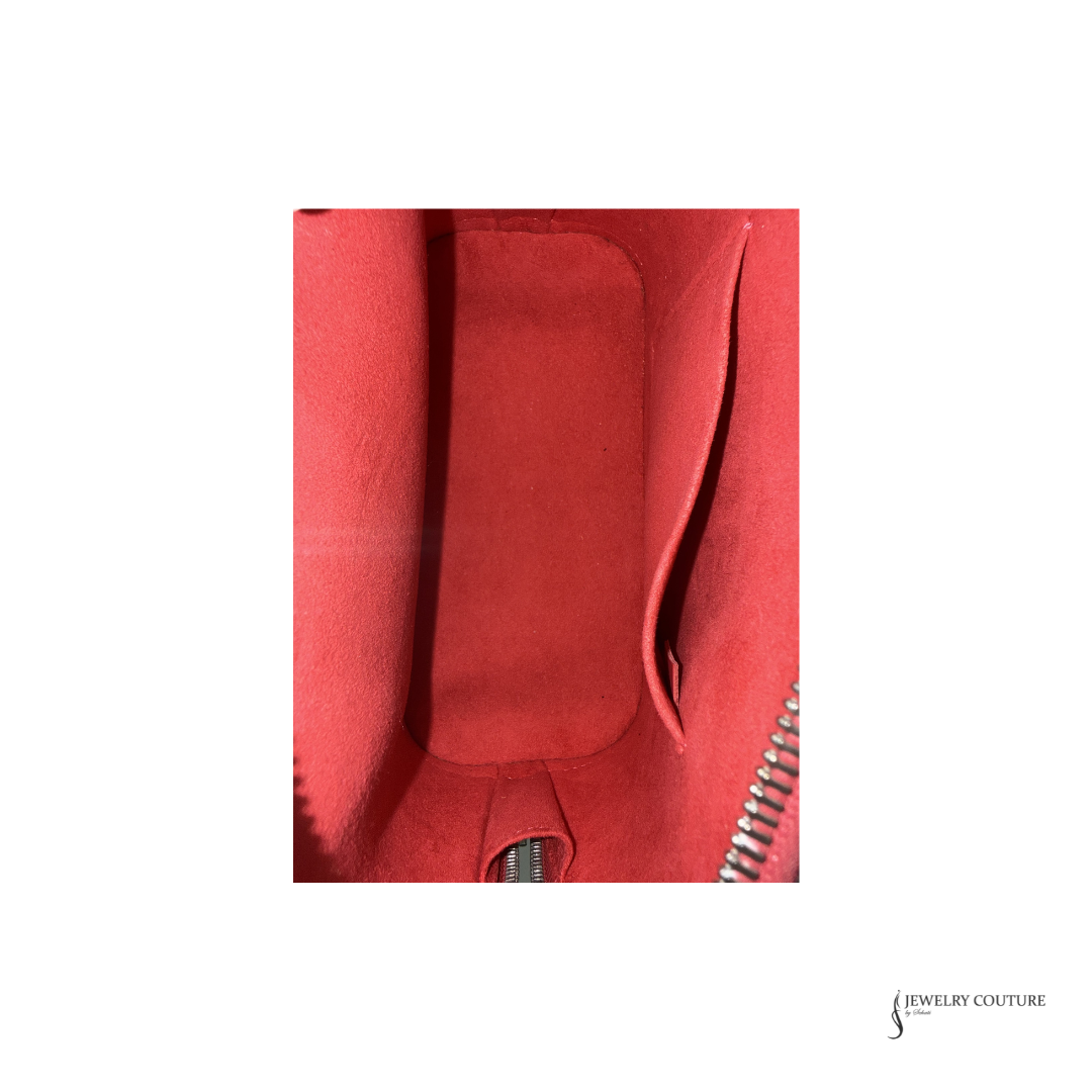 Close-up of a red jacket with a zipper on a white background