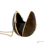 Louis Vuitton Egg Minaudière Monogram Canvas Brown Leather Crossbody Bag w Gold Chain | Authentic Pre-Owned LV Egg Case