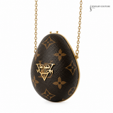 Louis Vuitton Egg Minaudière Monogram Canvas Brown Leather Crossbody Bag w Gold Chain | Authentic Pre-Owned LV Egg Case