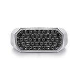 925 Sterling Silver Black Spinel Pave Men's Ring in Sand Blast Finish