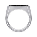 925 Sterling Silver Black Spinel Pave Men's Ring in Sand Blast Finish