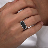 925 Sterling Silver Black Spinel Pave Men's Ring in Sand Blast Finish