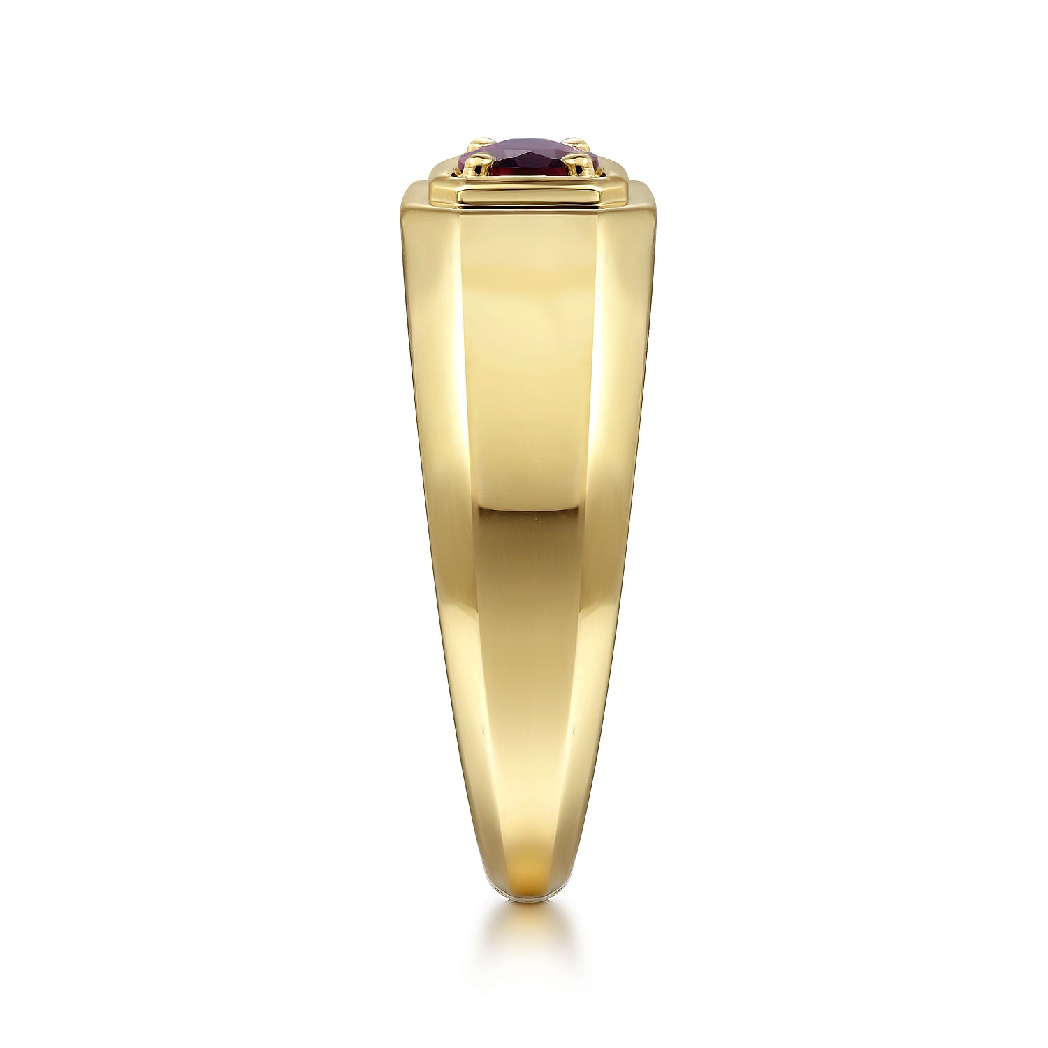 14K Yellow Gold Garnet Mens Ring in Sand Blast Finish