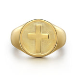 14K Yellow Gold Signet Mens Ring in Sand Blast Finish