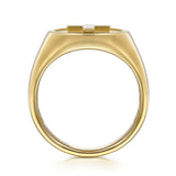 14K Yellow Gold Signet Mens Ring in Sand Blast Finish