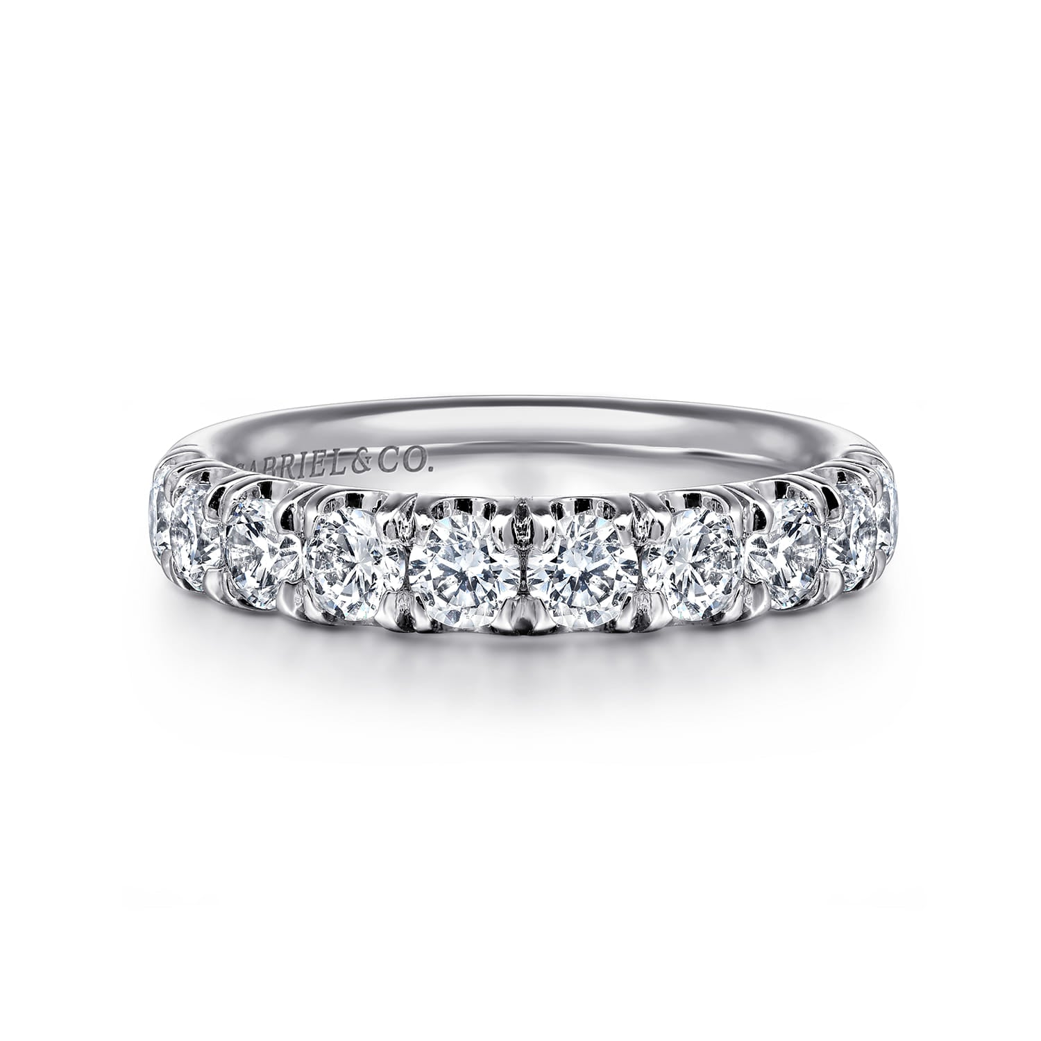 Gabriel & Co. Malaga 14K White Gold 9 Stone French Pave Diamond Wedding Band 1.00 CTW