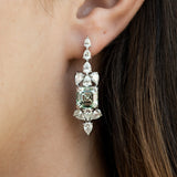 Custom Asscher-Cut Light Green Diamond Drop Earrings in 14K White Gold | Natural Diamonds