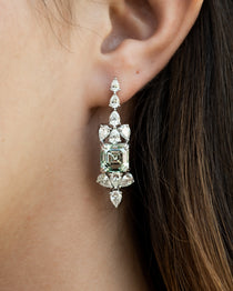 Decoage Custom Natural Light Green Diamond Asscher-Cut Drop Earrings in 14KT White Gold