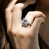 14K White Gold Natural Pink Sapphire & Diamond Floral Halo Ring