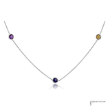 14K White Gold Multi Gemstone Station Necklace – 17” Bezel Set Rainbow Gemstone Necklace | Dainty Layering Fine Jewelry Amethyst, Blue Topaz, Imperial Topaz & Garnet