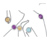 14K White Gold Multi Gemstone Station Necklace – 17” Bezel Set Rainbow Gemstone Necklace | Dainty Layering Fine Jewelry Amethyst, Blue Topaz, Imperial Topaz & Garnet