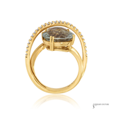 18K Yellow Gold Green Amethyst, Lemon Quartz & Diamond Multigemstone Ring Luxury Cocktail Ring Size 6.5
