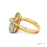 18K Yellow Gold Green Amethyst, Lemon Quartz & Diamond Multigemstone Ring Luxury Cocktail Ring Size 6.5