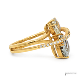 18K Yellow Gold Green Amethyst, Lemon Quartz & Diamond Multigemstone Ring Luxury Cocktail Ring Size 6.5