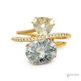 18K Yellow Gold Green Amethyst, Lemon Quartz & Diamond Multigemstone Ring Luxury Cocktail Ring Size 6.5