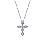 14K White Gold Marquise Shaped Diamond Cross Necklace