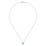 14K White Gold Round Swiss Blue Topaz and Diamond Halo Pendant Necklace