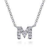 14K White Gold Diamond M Initial Pendant Necklace