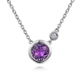 925 Sterling Silver Amethyst and Diamond Pendant Necklace