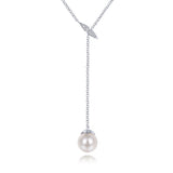 14K White Gold Diamond And Pearl Y Knot Necklace In-Store