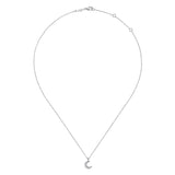 14K White Gold Diamond Pavé Crescent Pendant Necklace