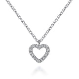 14K White Gold Open Heart Diamond Pendant Necklace