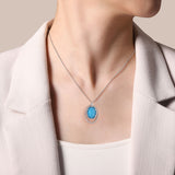 Sterling Silver White Sapphire and Rock Crystal and Turquoise Pendant Necklace 925