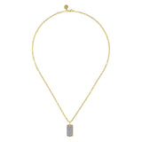 14K Yellow Gold Diamond Pavé Dog Tag Pendant Hollow Chain Necklace