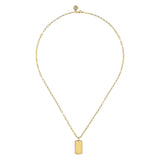 14K Yellow Gold Dog Tag Pendant Hollow Chain Necklace